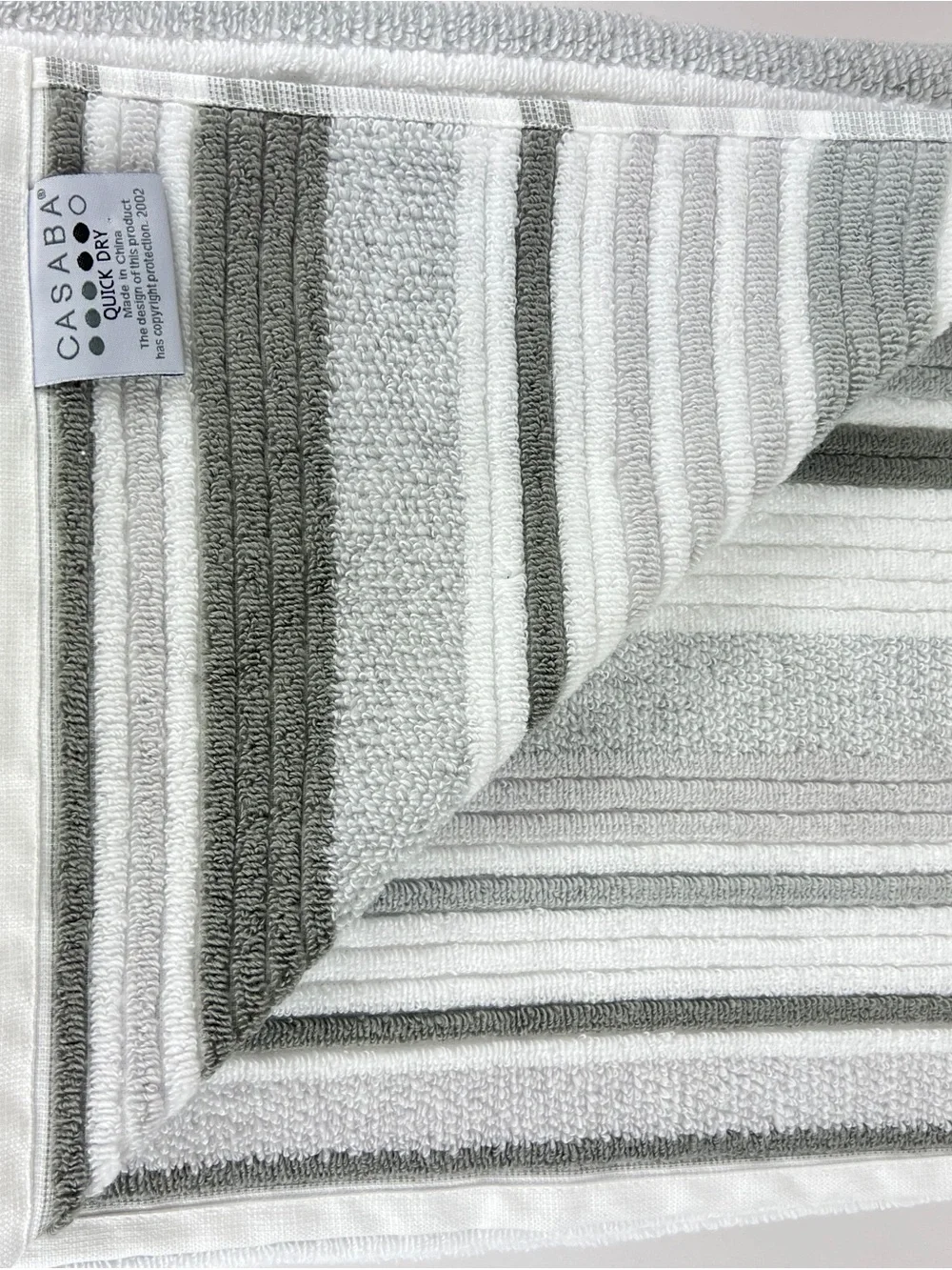 Casaba Bath Towels Tan Taupe White Striped Quick Dry Soft Cotton 2 Pc Set NEW